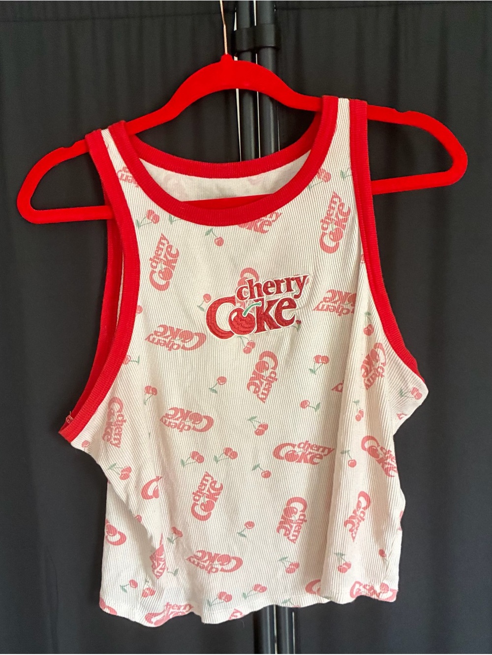 Coca Cola Cherry Crop Tank Top in White & Red